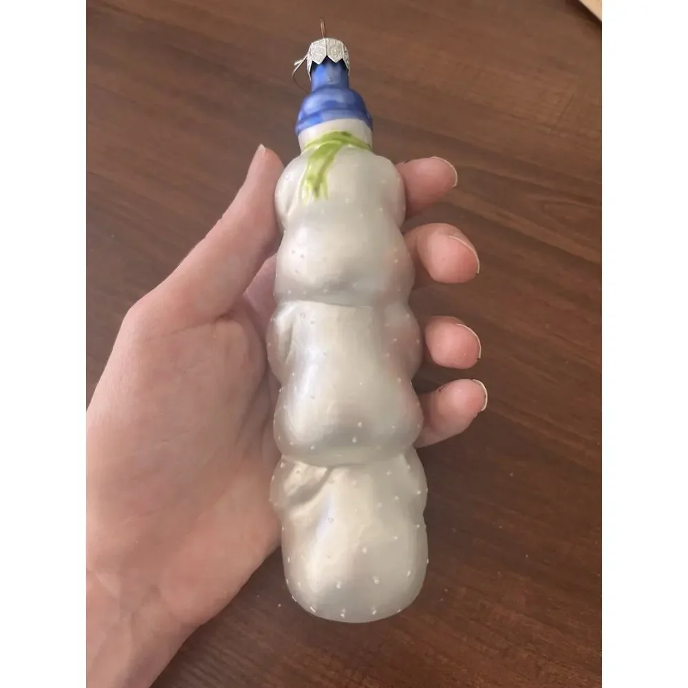 Vintage Snowman Totem Pole Hand Blown Glass Poland Stacked Snowmen